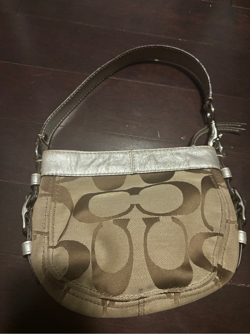 2009 Coach Signature Canvas Shoulder Bag in Brown with Metallic Trim